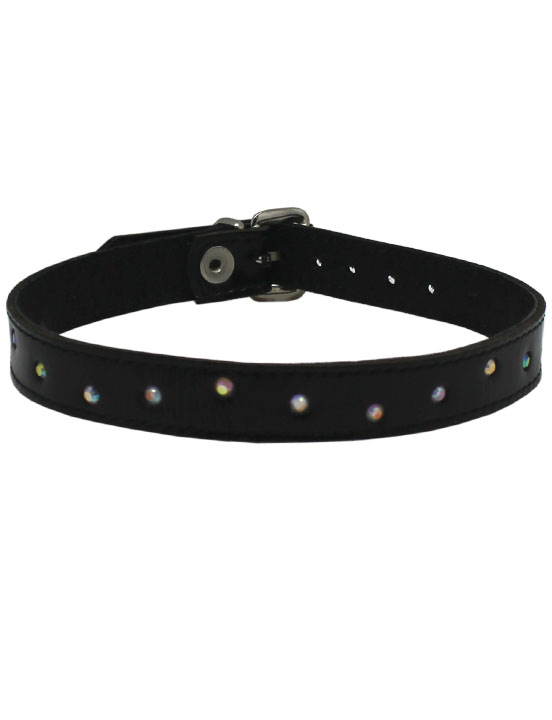 Ошейник узкий, со стразами, лакированный, чёрный, размер универсальный