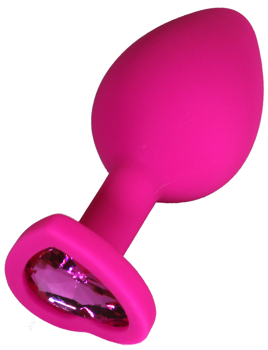 Анальная пробка силиконовая розовая с кристаллом сердце, 33x80 мм