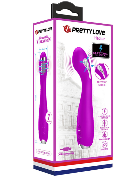 Вибратор HECTOR точки G с электростимуляцией, 7x5 режимов, силикон, фиолетовый, 32x195 мм