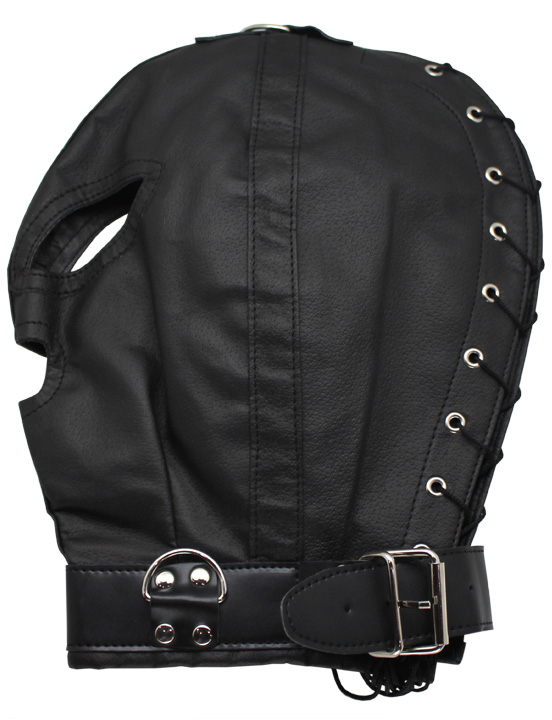 Шлем подчинения со шнуровкой, на ошейнике