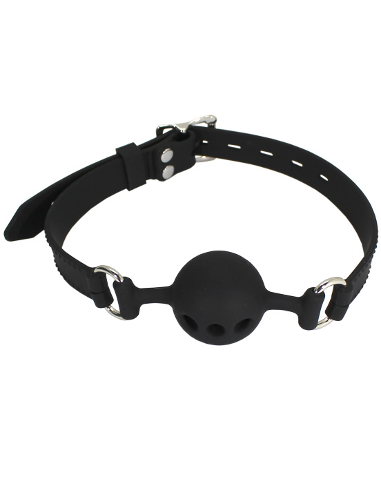 Кляп дышащий с фиксацией, чёрный, силикон