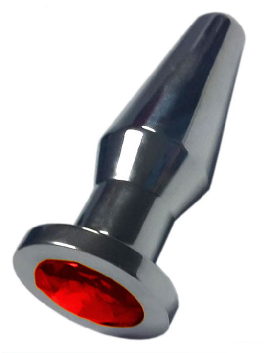 Анальная пробка с красным кристаллом, серебряная, 32x103 мм