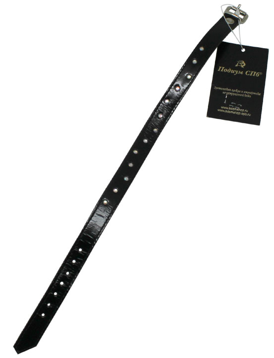 Ошейник узкий, со стразами, лакированный, чёрный, размер универсальный