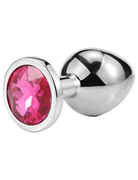 Анальная пробка металлическая iWonder c светло-розовым кристаллом, серебристая, 28x72 мм
